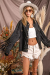 Black Suede Fringe Long Sleeve Jacket - Reef Love