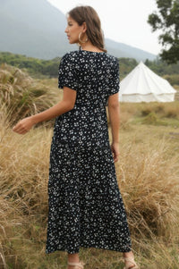 Bloom + Breeze Ruffle Maxi Dress-Bloom & Breeze Ruffle Maxi Dress, a romantic floral piece designed to make a statement. This flowy maxi dress features a flattering deep V-neckline and cascading ruffle details.-Reef Love Boho-Chic Boutique