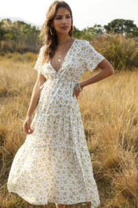 Bloom + Breeze Ruffle Maxi Dress-Bloom & Breeze Ruffle Maxi Dress, a romantic floral piece designed to make a statement. This flowy maxi dress features a flattering deep V-neckline and cascading ruffle details.-Reef Love Boho-Chic Boutique