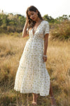Bloom + Breeze Ruffle Maxi Dress-Bloom & Breeze Ruffle Maxi Dress, a romantic floral piece designed to make a statement. This flowy maxi dress features a flattering deep V-neckline and cascading ruffle details.-Reef Love Boho-Chic Boutique
