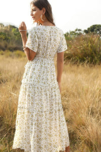 Bloom + Breeze Ruffle Maxi Dress-Bloom & Breeze Ruffle Maxi Dress, a romantic floral piece designed to make a statement. This flowy maxi dress features a flattering deep V-neckline and cascading ruffle details.-Reef Love Boho-Chic Boutique