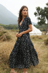 Bloom + Breeze Ruffle Maxi Dress-Bloom & Breeze Ruffle Maxi Dress, a romantic floral piece designed to make a statement. This flowy maxi dress features a flattering deep V-neckline and cascading ruffle details.-Reef Love Boho-Chic Boutique