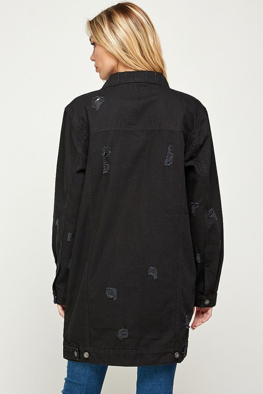 Blue Age Distressed Longline Denim Jacket-Reef Love