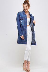 Blue Age Distressed Longline Denim Jacket-Reef Love