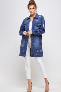 Blue Age Distressed Longline Denim Jacket-Reef Love