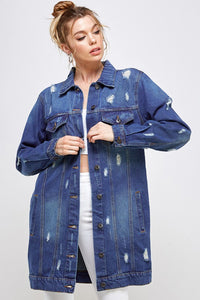 Blue Age Distressed Longline Denim Jacket-Reef Love