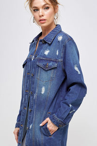 Blue Age Distressed Longline Denim Jacket-Reef Love