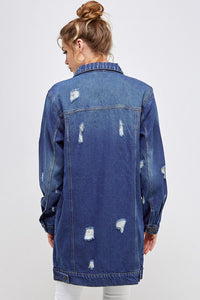 Blue Age Distressed Longline Denim Jacket-Reef Love