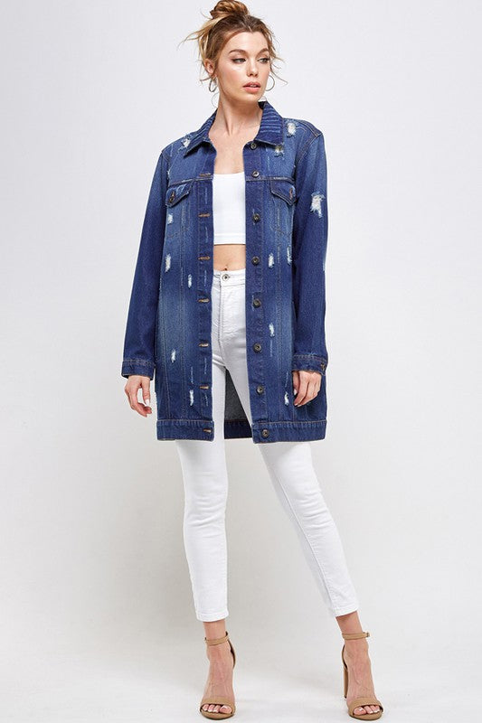 Blue Age Distressed Longline Denim Jacket-Reef Love