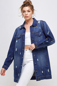 Blue Age Distressed Longline Denim Jacket-Reef Love
