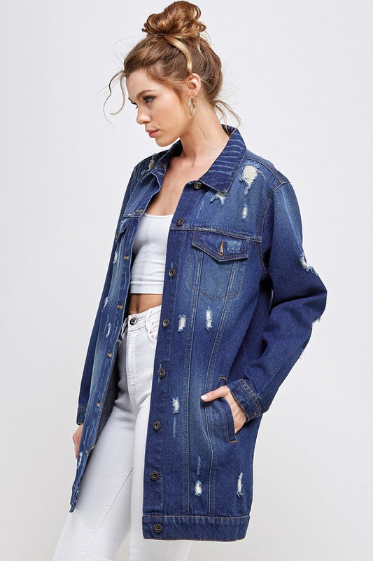 Blue Age Distressed Longline Denim Jacket-Reef Love