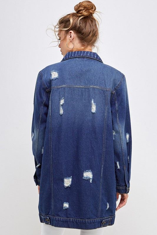 Blue Age Distressed Longline Denim Jacket-Reef Love