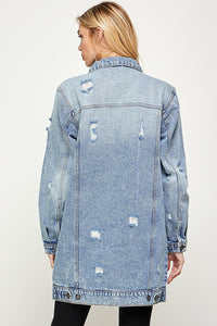 Blue Age Distressed Longline Denim Jacket-Reef Love