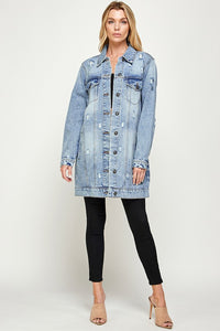 Blue Age Distressed Longline Denim Jacket-Reef Love