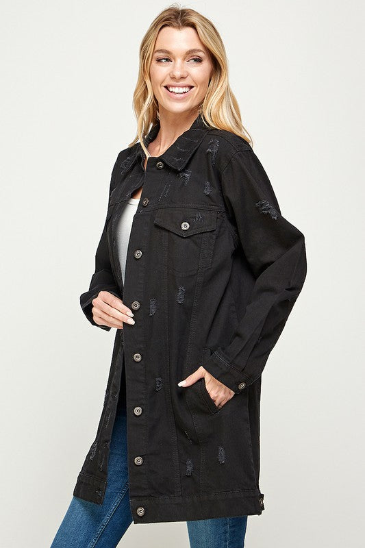 Blue Age Distressed Longline Denim Jacket-Reef Love