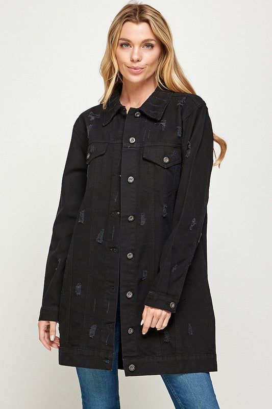 Blue Age Distressed Longline Denim Jacket-Reef Love