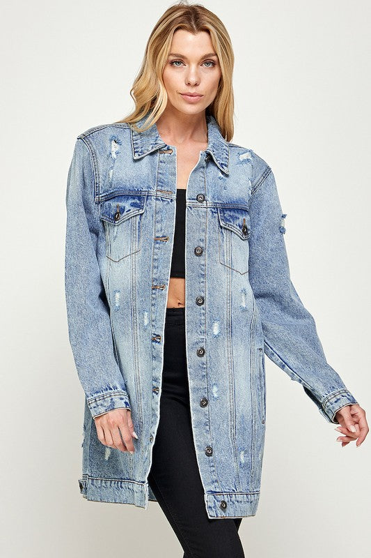 Blue Age Distressed Longline Denim Jacket-Reef Love