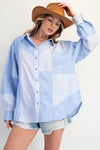 Blue Stripe Mix Button Down Shirt-Blue Stripe Mix Button Down Shirt - Oversized & Comfy. A modern take on a classic staple. Crafted from lightweight 100% cotton for breathable comfort.