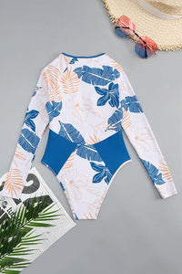 Blue Tropical Long Sleeve One Piece Surfing Swimsuit- Boho Chic Styles by Reef Love