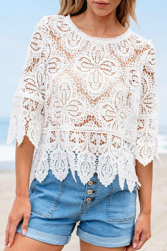 Bohemian Lace Crochet Half Sleeve Blouse