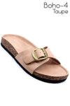 Boho-4 Slide Sandals-Boho Slide Sandals. Single band foot bed slide sandal with an adjustable buckle. Medium width. True to size.