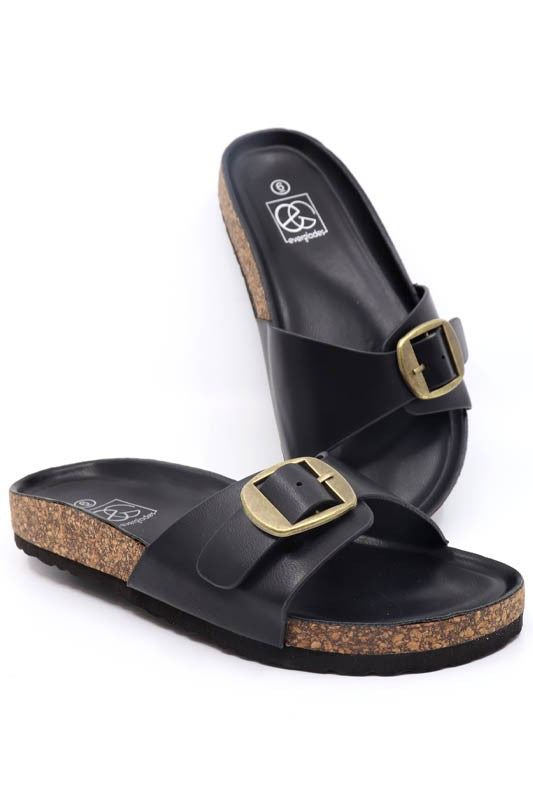 Boho-4 Slide Sandals-Boho Slide Sandals. Single band foot bed slide sandal with an adjustable buckle. Medium width. True to size.