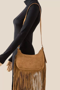Boho - Chic Suede Fringe Crossbody Bag - Reef Love