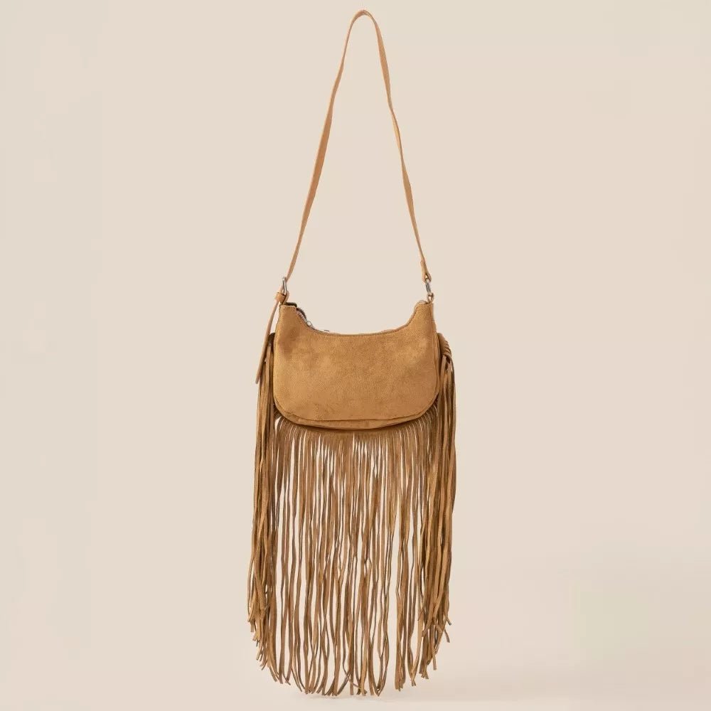 Boho - Chic Suede Fringe Crossbody Bag - Reef Love