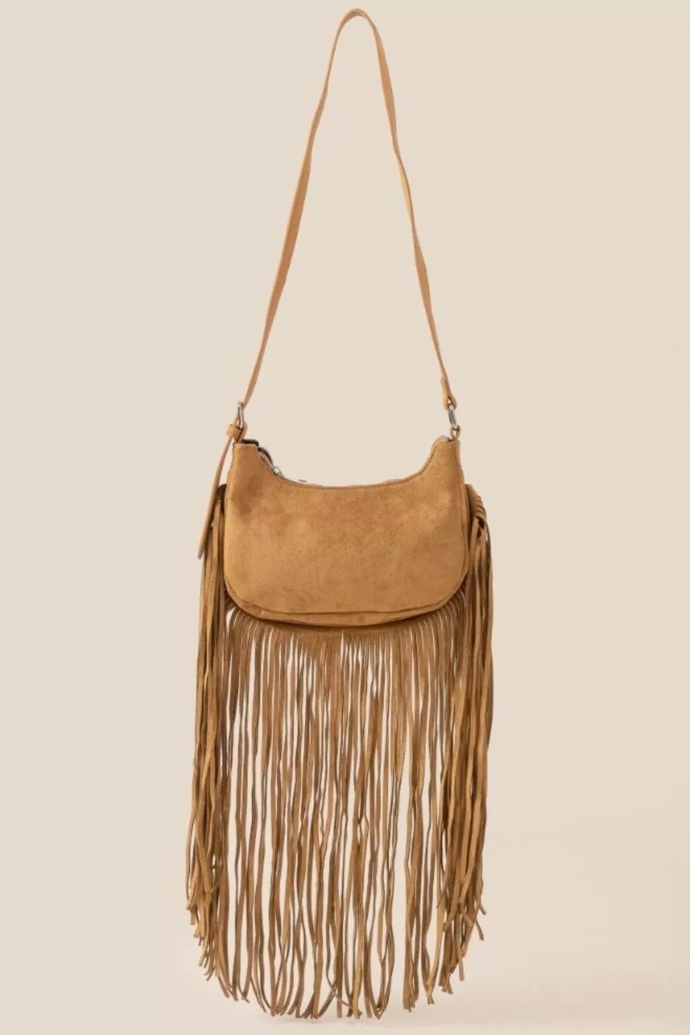 Boho - Chic Suede Fringe Crossbody Bag - Reef Love