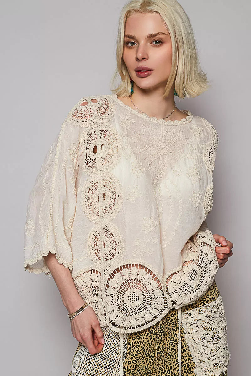 Boho Crochet Top with Floral Embroidery Detail- Boho Chic Styles by Reef Love