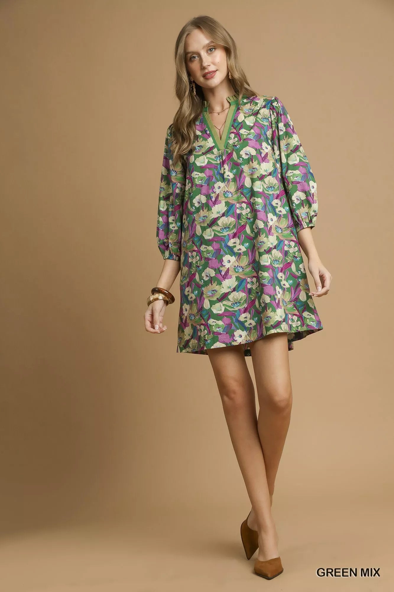 Boho Floral Balloon Sleeve Mini Dress