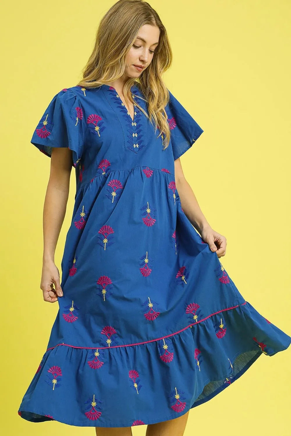 Boho Floral Embroidered Tiered Midi Dress-Midi Dress-Reef Love