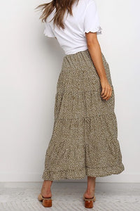 Boho Floral Print Midi Skirt Casual Side Slit Skirt-Boho Floral Print Midi Skirt in warm fall tones with side slit. A versatile, flowy polyester skirt perfect for casual bohemian chic everyday outfits.-Reef Love