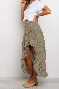 Boho Floral Print Midi Skirt Casual Side Slit Skirt-Boho Floral Print Midi Skirt in warm fall tones with side slit. A versatile, flowy polyester skirt perfect for casual bohemian chic everyday outfits.-Reef Love