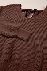 Bow Back Lantern Sleeve V-Neck Sweater-Reef Love