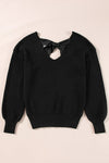 Bow Back Lantern Sleeve V-Neck Sweater-Reef Love
