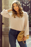 Bow Back Lantern Sleeve V-Neck Sweater-Reef Love