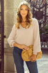 Bow Back Lantern Sleeve V-Neck Sweater-Reef Love