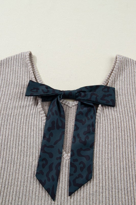 Bow Back Ribbed Knit V-Neck Drop Shoulder Top- Boho Chic Styles by Reef Love