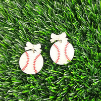 Bow Baseball Earrings-Hit your game day look out of the park with our Game Day Bow Baseball Earrings! Featuring a sweet white bow and a sparkly red-stitched baseball charm.