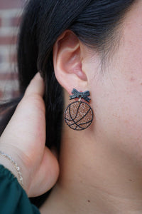 Bow Basketball Earrings-Dribble into game day style with our Game Day Bow Basketball Earrings - Whether you're courtside, couch-side, or just in it for the buzzer-beater drama.