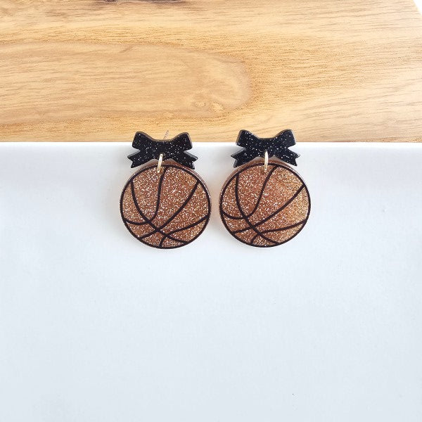 Bow Basketball Earrings-Dribble into game day style with our Game Day Bow Basketball Earrings - Whether you're courtside, couch-side, or just in it for the buzzer-beater drama.