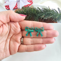 Bow Stud Earrings- Green Shimmer
