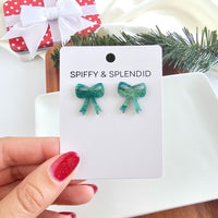 Bow Stud Earrings- Green Shimmer