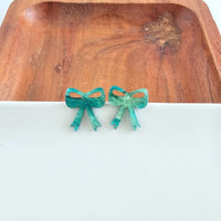 Bow Stud Earrings- Green Shimmer
