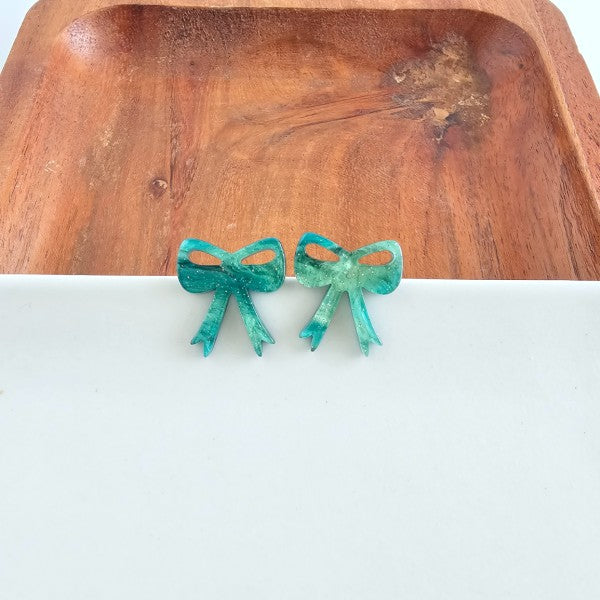 Bow Stud Earrings- Green Shimmer