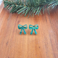 Bow Stud Earrings- Green Shimmer