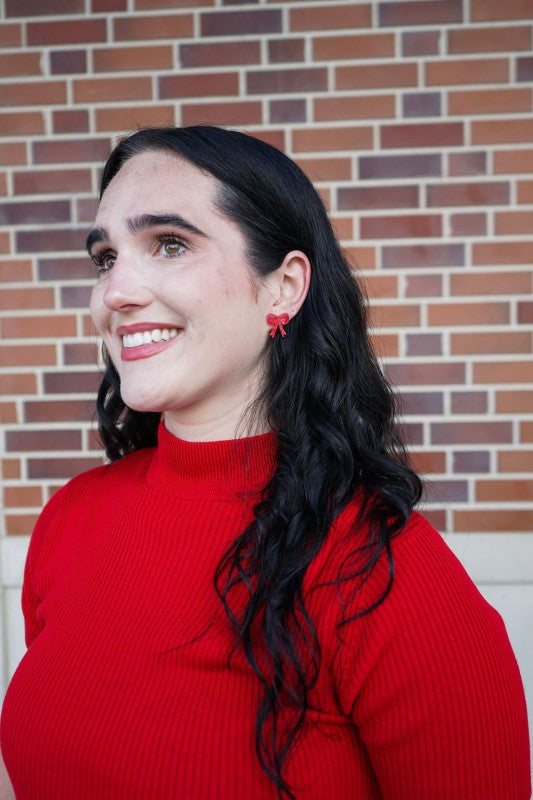 Bow Stud Earrings - Red Shimmer