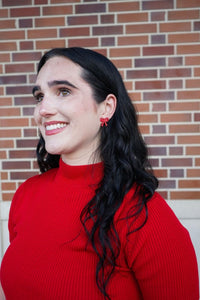 Bow Stud Earrings - Red Shimmer