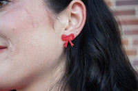 Bow Stud Earrings - Red Shimmer